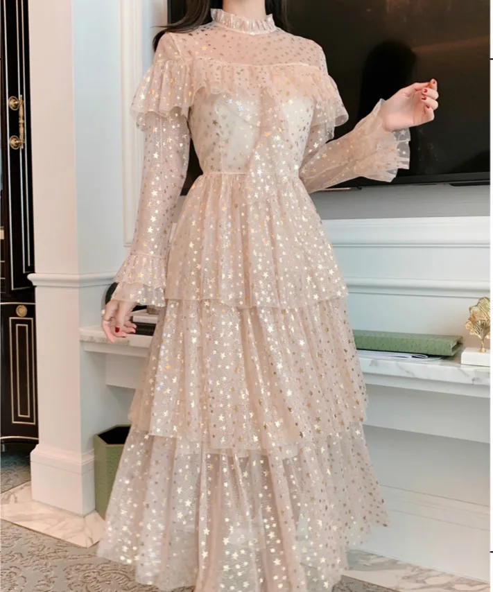Autumn Women Long Sleeve Long Mesh Dresses Lady Bling Bling Star Mesh Dress Woman Shiny Star Sequins Long Sleeve Tulle Dress
Autumn Women Long Sleeve Long Mesh Dresses Lady Bling Bling Star Mesh Dress Woman Shiny Star Sequins Long Sleeve Tulle Dress