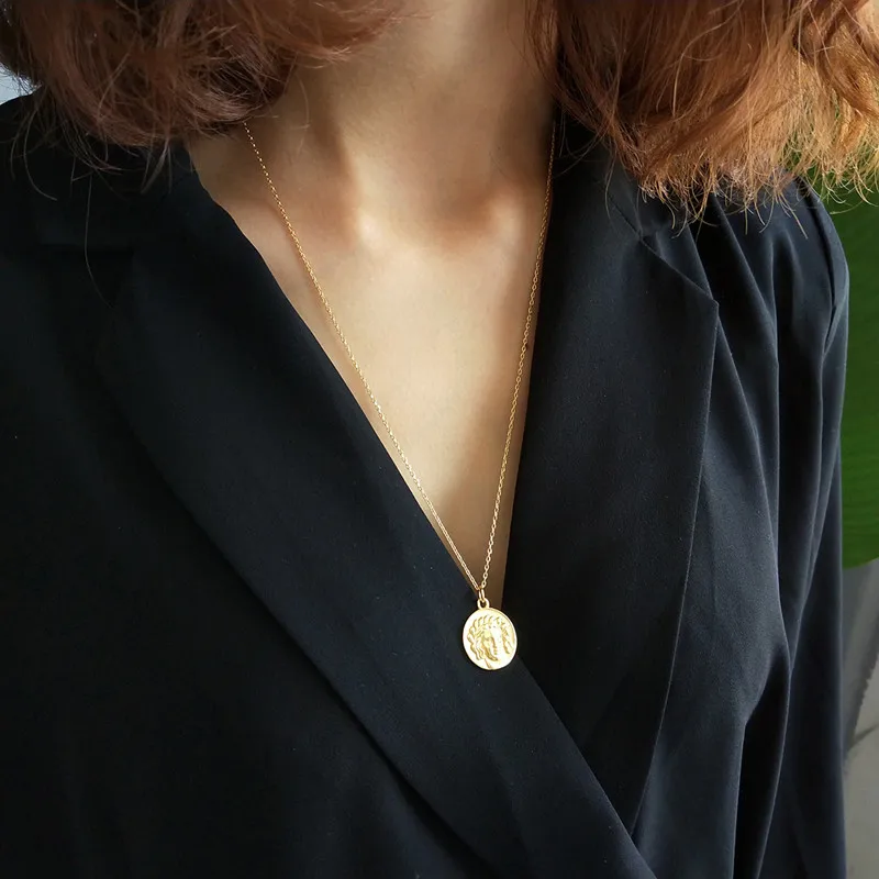 lBLS 925 Sterling Silver Necklaces Pendants in Real Silver Necklace Women Figure Gold Vintage Coin Long Necklace Silver Jewelry (1)