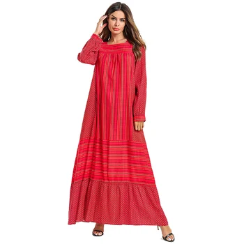Muslim fashion summer long-sleeved striped lattice multi-layer folds large swing dress Dubai ladies robes loose round neck dress
Muslim fashion summer long-sleeved striped lattice multi-layer folds large swing dress Dubai ladies robes loose round neck dress