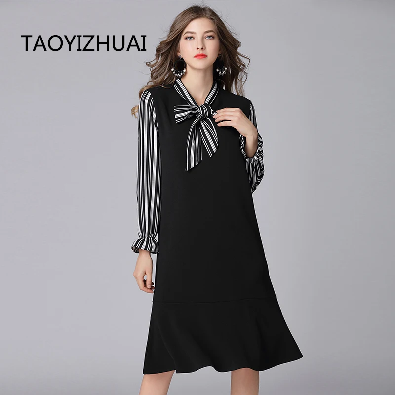 TAOYIZHUAI 2019 New Arrival Autumn Casual Style Bow Tie Petal Sleeves Plus Size Black Stripe Panelled Women Mermaid Dress 16087
TAOYIZHUAI 2019 New Arrival Autumn Casual Style Bow Tie Petal Sleeves Plus Size Black Stripe Panelled Women Mermaid Dress 16087
