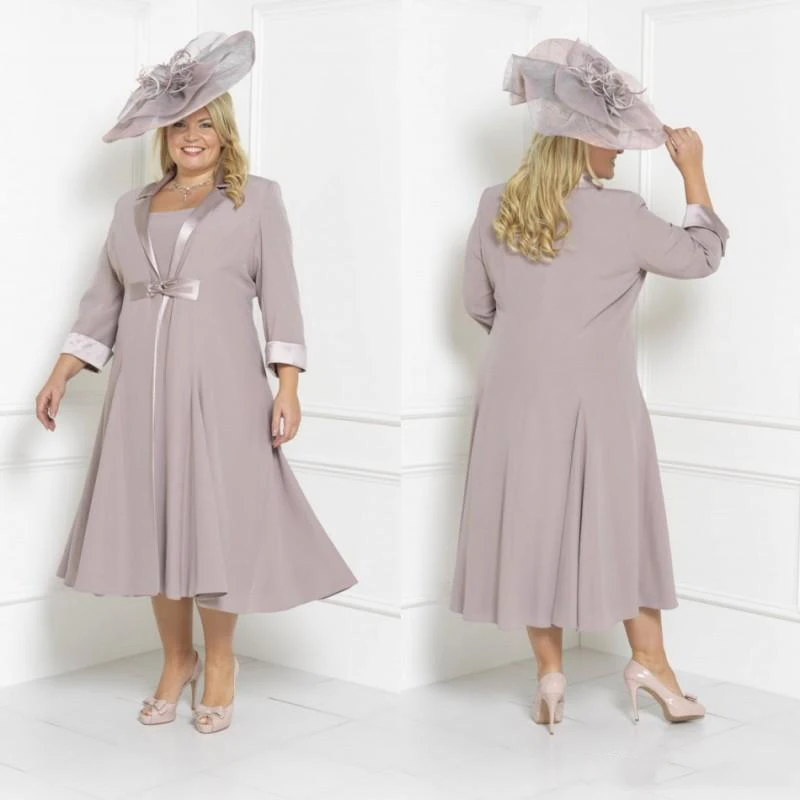 2019 Мать невесты платья костюмы с жакетами серые комплект из 3 предметов Чай Длина