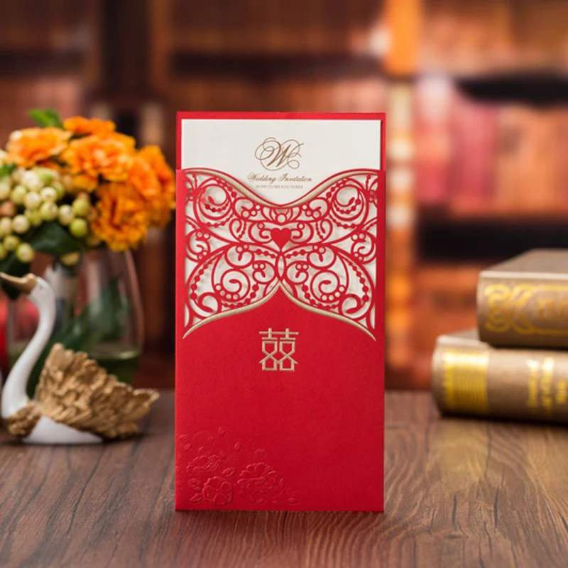 (20 pieces/lot) Laser Cut Flower Chinese Red Wedding Invitation Card Gold Engagement Birthday Invitations With Envelope CX060R
(20 pieces/lot) Laser Cut Flower Chinese Red Wedding Invitation Card Gold Engagement Birthday Invitations With Envelope CX060R