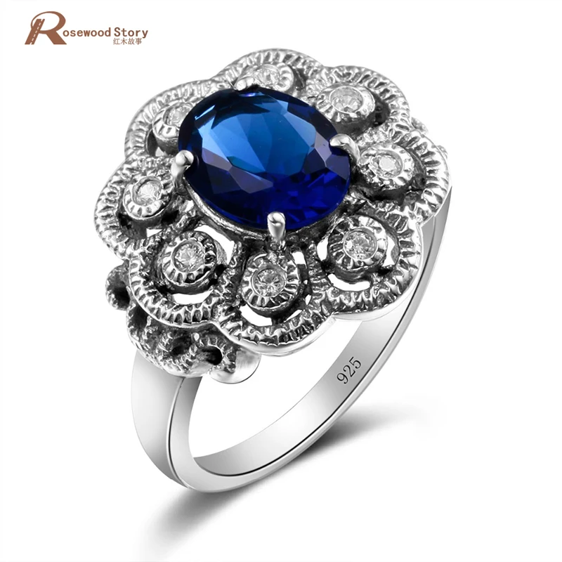 Image Brand New Dubai Engagement Rings Beautiful Sapphire Flower Ring Vintage Punk Style 925 Sterling Silver Jewelry Women Gifts