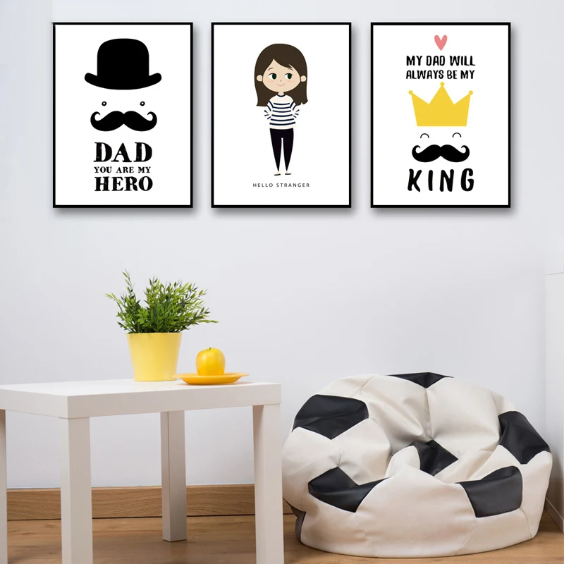 Modern Printed Art Nordic Style Canvas Pictures Little Girl And Crown Beard Hat Paintings Poster Decoration For Living Room Wall | Дом и сад