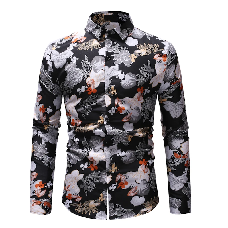 MOGU мужские новые летние цветочные Блузка с длинными рукавами известный бренд для