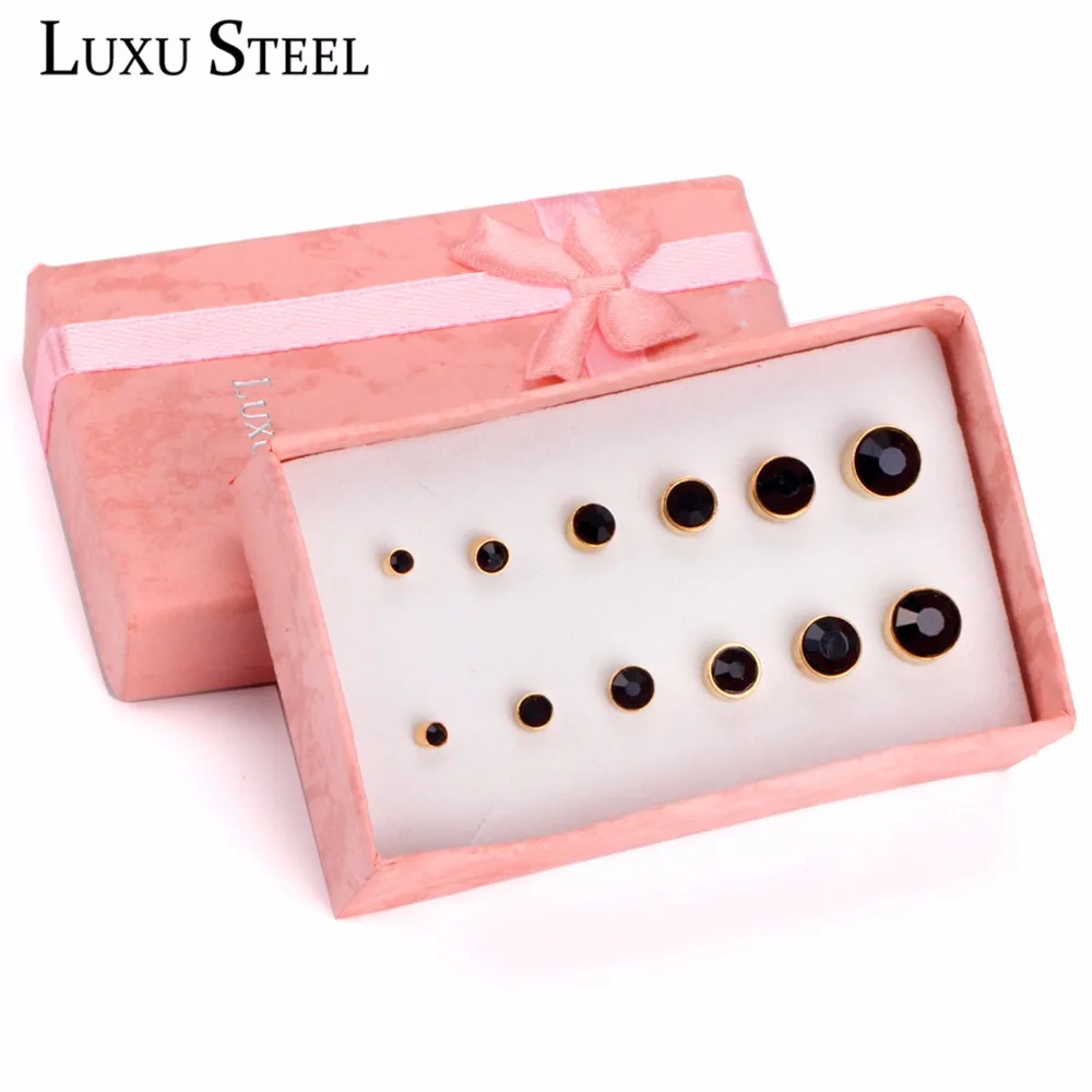 

LUXUSTEEL New Style Women/Girl Stud Earrings Set 6 Pairs/Box Multiple Size Jewelry Anti Allergic Stainless Steel Earrings