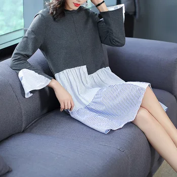 2019 Autumn Fashion Cotton New Dress Round Collar Long Sleeve Irregular Fake Two Color Stripes Splice Comfortable Youth Dress
2019 Autumn Fashion Cotton New Dress Round Collar Long Sleeve Irregular Fake Two Color Stripes Splice Comfortable Youth Dress