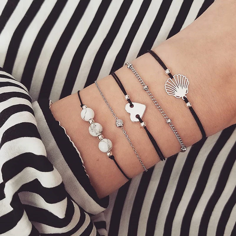 5 Pcs/Set Bohemian Women Multilayer Hollow Shell Heart Bead Crystal Silver Leather Chain Bracelet Set Charm Fashion Jewelry Gift
5 Pcs/Set Bohemian Women Multilayer Hollow Shell Heart Bead Crystal Silver Leather Chain Bracelet Set Charm Fashion Jewelry Gift