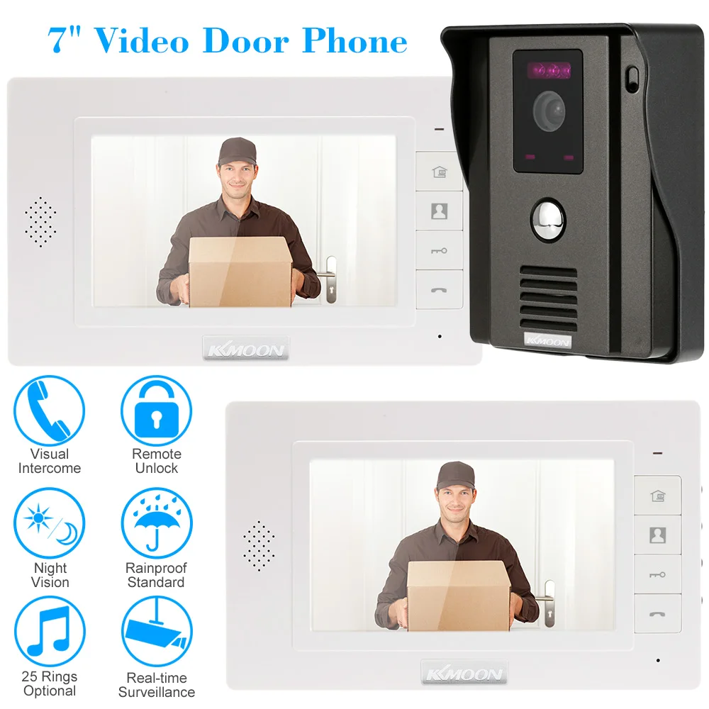 

KKmoon 7" TFT Wired Video Door Phone Intercom Doorbell Home Security System 1 camera 2 Monitors Rainproof IR Night Vision Camera