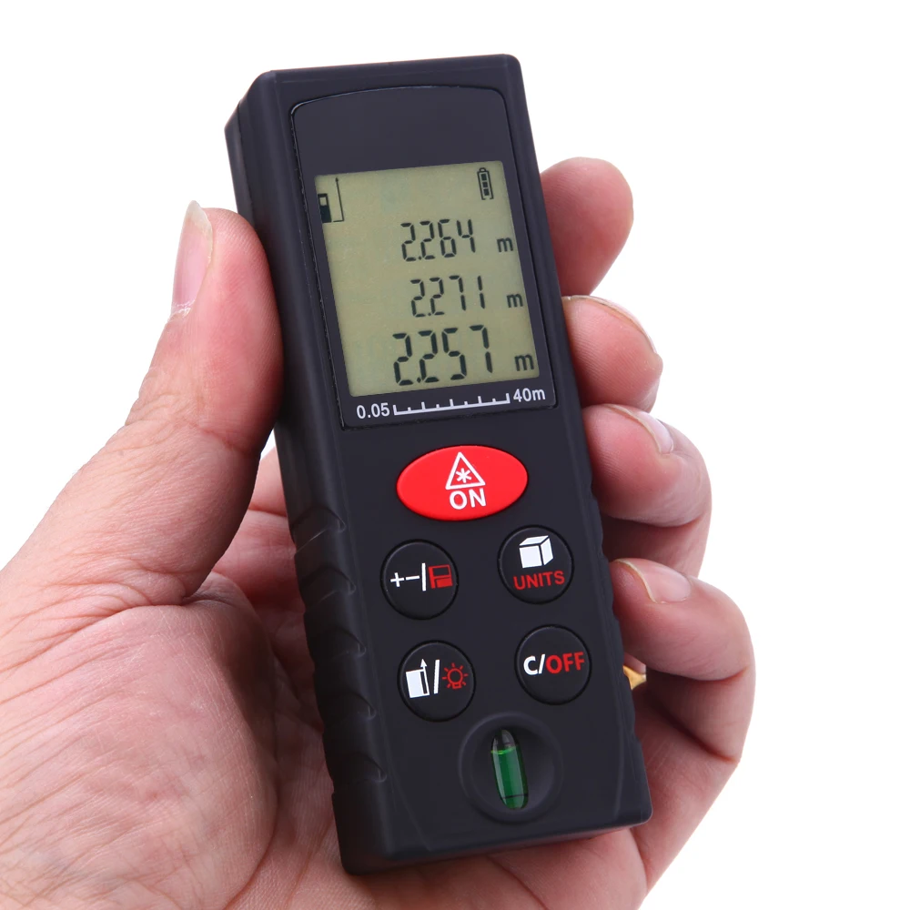 40m/131ft Mini Handheld Digital Laser Distance Meter High Precision Range Finder Area Volume Measurement Level Bubble
40m/131ft Mini Handheld Digital Laser Distance Meter High Precision Range Finder Area Volume Measurement Level Bubble