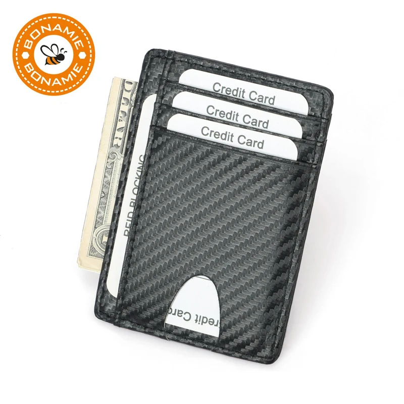 Держатель для кредитных карт BONAMIE из углеволокна Мини тонкие кошельки RFID черный