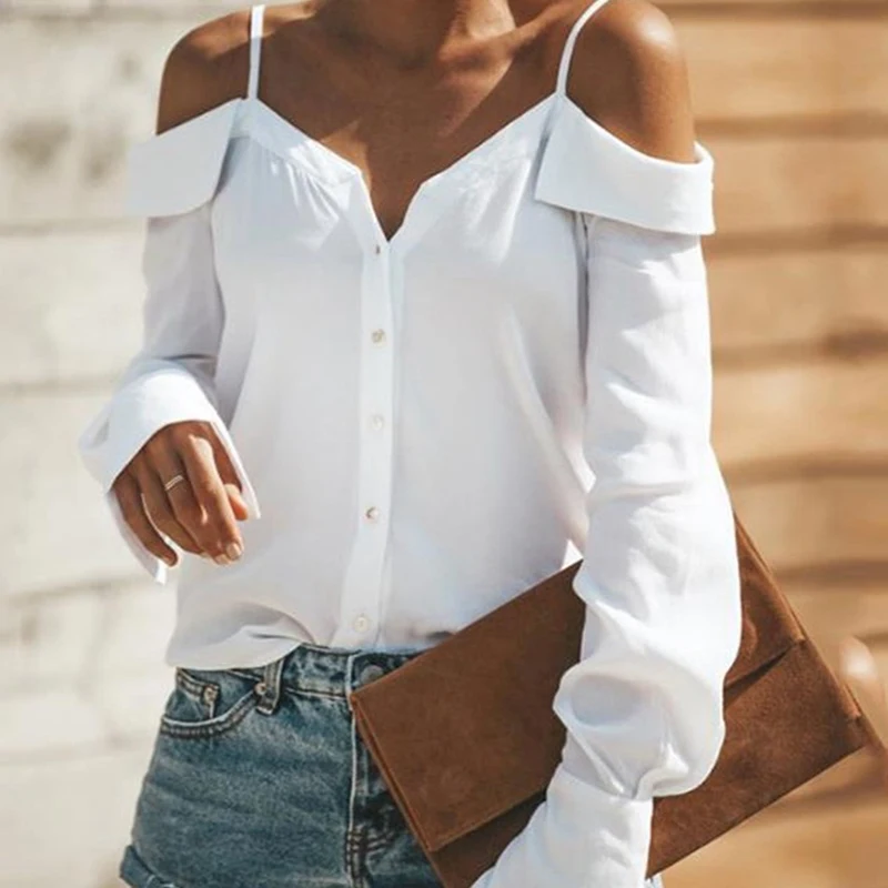 JOYINPARTY Open Shoulder V-Neck Sexy Women Blouse Shirt Off Shoulder Lantern Sleeve Tops Casual Streetwear Button White Shirts
JOYINPARTY Open Shoulder V-Neck Sexy Women Blouse Shirt Off Shoulder Lantern Sleeve Tops Casual Streetwear Button White Shirts