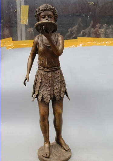 

31"Western Art Bronze Statue Famous Angell girl Belle drinking statue