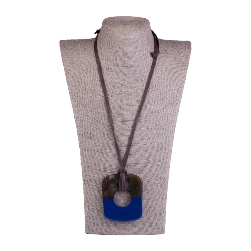 Gunalong Classic Fashion Acrylic Necklaces for Women With Big Resin Geometric Pendant Long Leather Chains Necklace Gifts Jewelry
