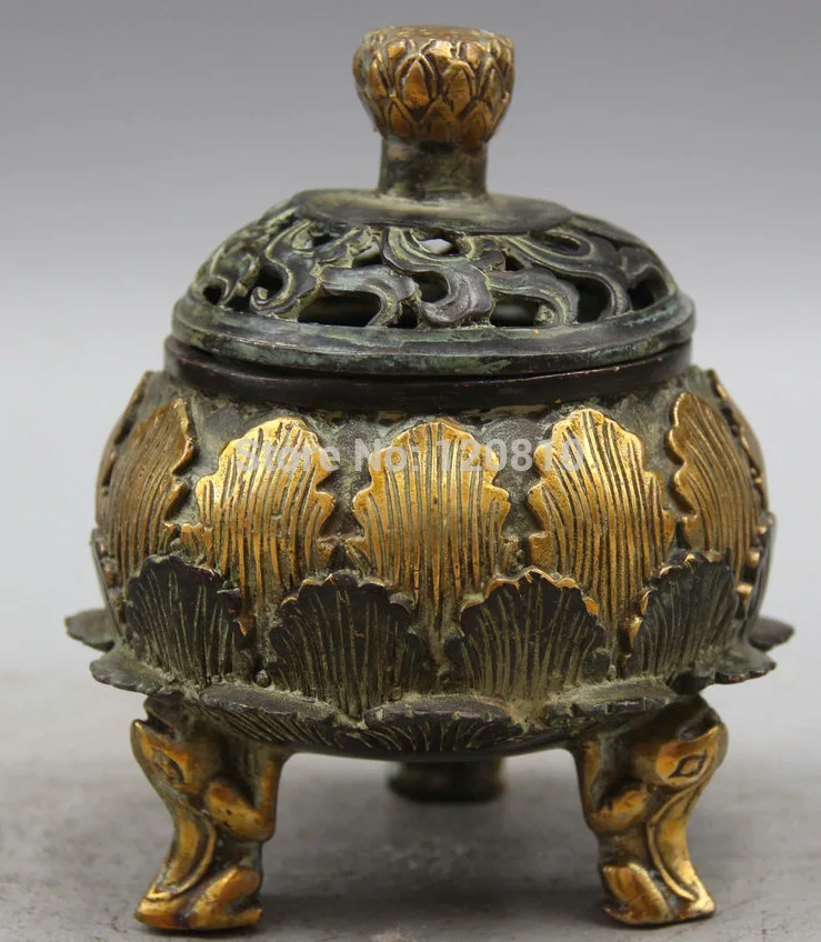 6Marked Chinese palace Bronze Gild 3 Foot frog lotus Incense Burner Censer statue
6Marked Chinese palace Bronze Gild 3 Foot frog lotus Incense Burner Censer statue