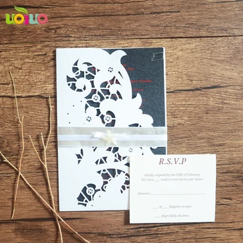 

2017 New 10pcs/lot White Fence Hollow Flower pocket Wedding Invitation Card With insert paper Envelope Free Shipping