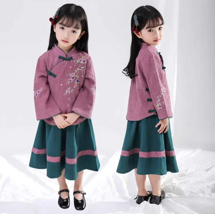 Китайские традиционные костюмы с вышивкой для девочек hanfu детский комплект