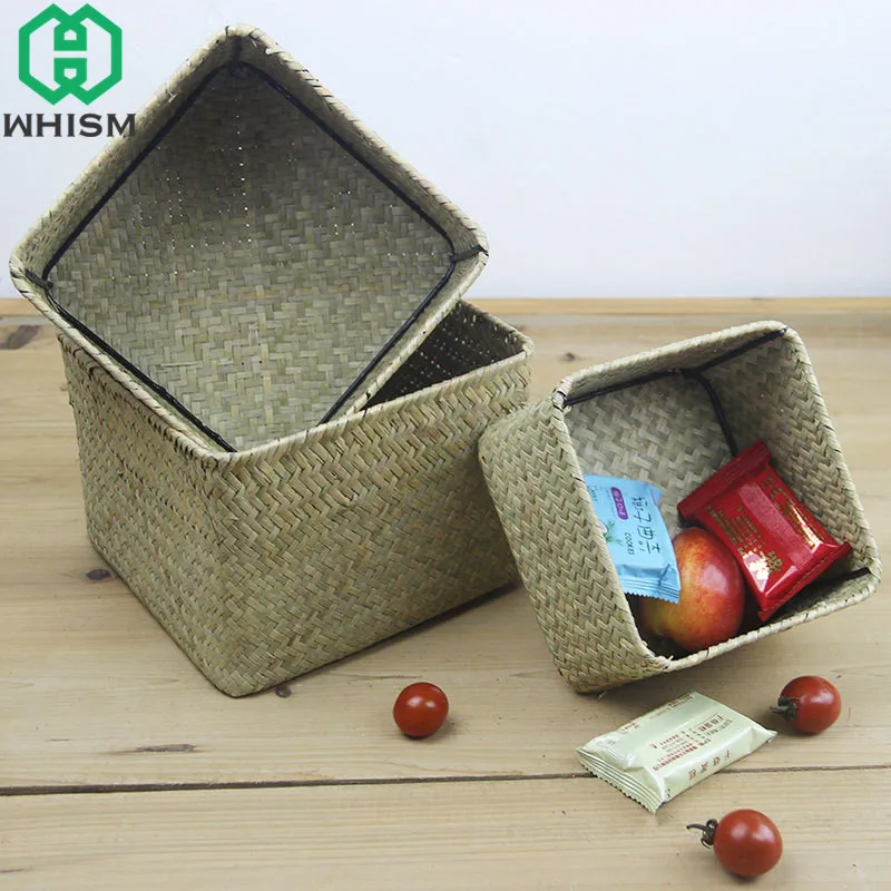WHISM Seagrass Rattan Storage Basket Handmade Wickerwork Storage Box Woven Makeup Organizer Wicker Desktop Sundries Container
WHISM Seagrass Rattan Storage Basket Handmade Wickerwork Storage Box Woven Makeup Organizer Wicker Desktop Sundries Container
