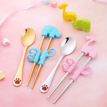 1 Set Cute Cartoon Kids Children Learning Training Chopsticks 304 Stainless Steel Chop Sticks With Spoon For Child Enlightenment 
1 Set Cute Cartoon Kids Children Learning Training Chopsticks 304 Stainless Steel Chop Sticks With Spoon For Child Enlightenment