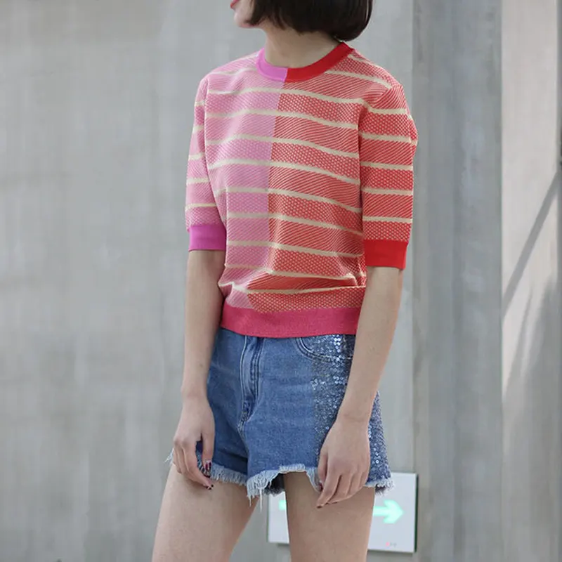 Patchwork Striped Knit T Shirt Women 2019 Simply Chic Basic Short Sleeve Summer Tee Casual Tee Shirts Red Women Tops Yellow
Patchwork Striped Knit T Shirt Women 2019 Simply Chic Basic Short Sleeve Summer Tee Casual Tee Shirts Red Women Tops Yellow