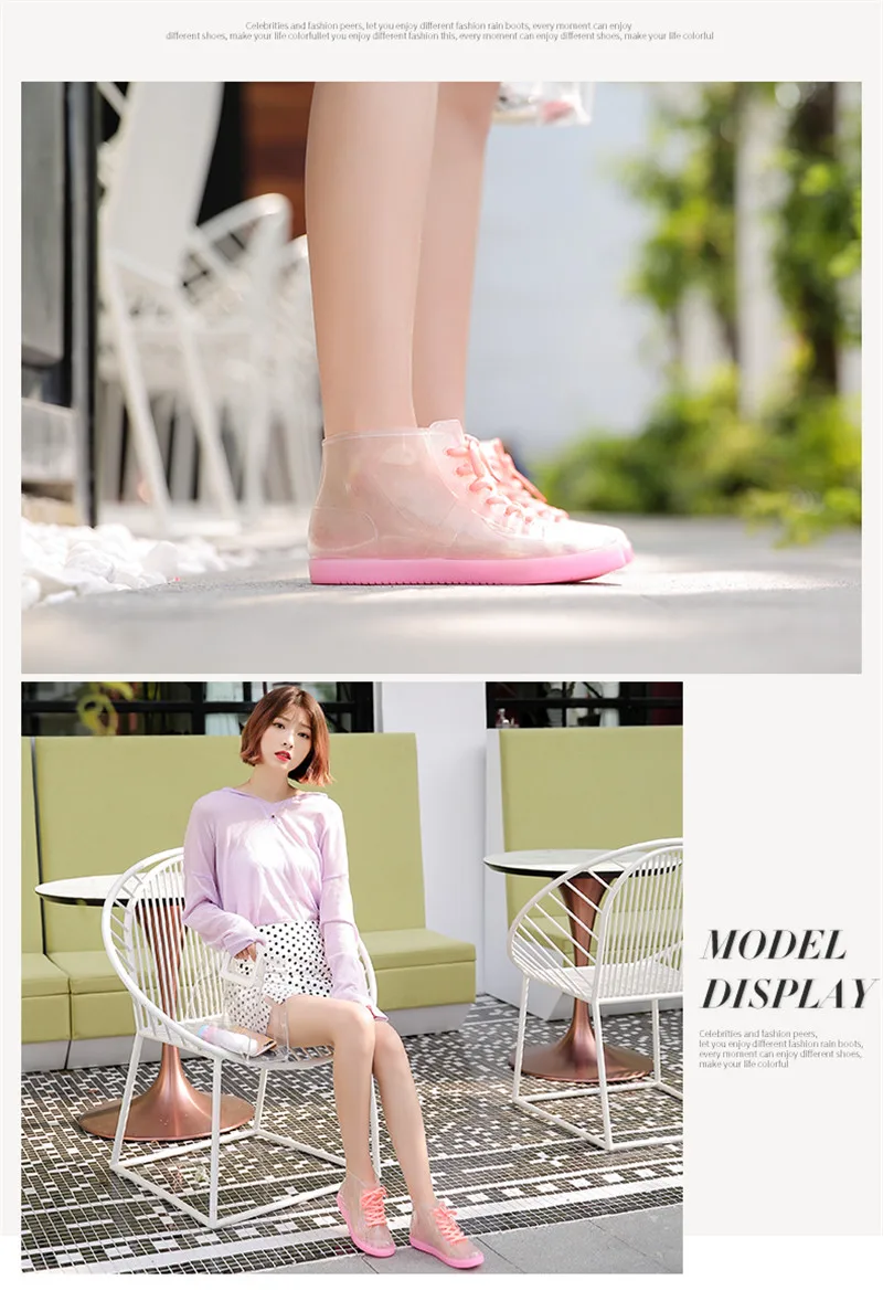 Fashion Jelly Transparent Shoes Cute Adult Women Rain Boots Korean Waterproof Female Shoes Non-slip Rubber Lady Shoes Ankle Boot (15)