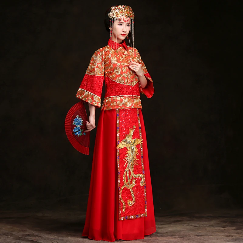 Spring and summer three quarter sleeve bride show fashion chinese clothing Traditional style embroidery wedding dress plus size
Spring and summer three quarter sleeve bride show fashion chinese clothing Traditional style embroidery wedding dress plus size