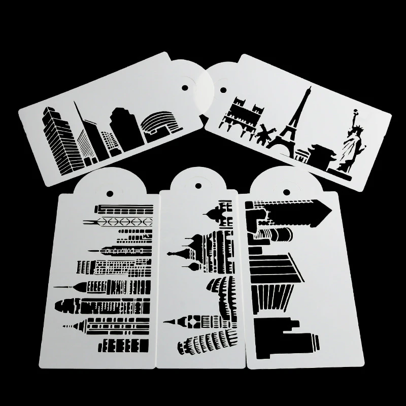 Aomily 5PCS/Set Buildings Cake Stencils Cookies Mousse MoldCoffee Cappuccino Template Baking Sugarcraft Cake Decorating Tools Aomily 5PCS/Set Buildings Cake Stencils Cookies Mousse MoldCoffee Cappuccino Template Baking Sugarcraft Cake Decorating Tools