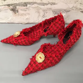 2018 New Fashion Mixed Colors Women Costume Tweed Pumps Golden Button Ladies Slip On High Heels Sexy Female Stiletto Size 40
2018 New Fashion Mixed Colors Women Costume Tweed Pumps Golden Button Ladies Slip On High Heels Sexy Female Stiletto Size 40
