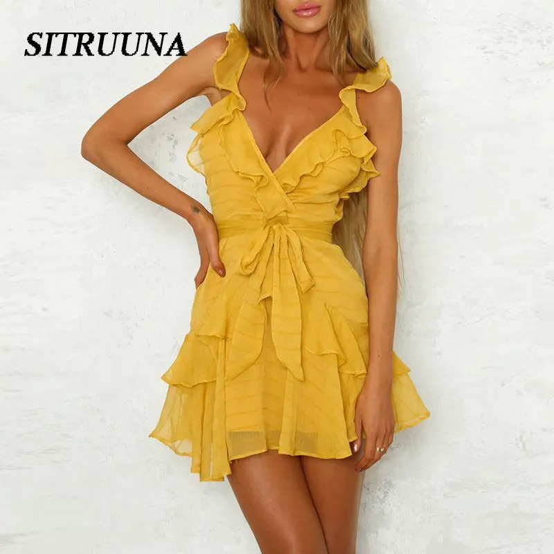 Stiruuna 2019 Casual Deep V Neck Sexy Ruffle Hollow Out Mini Dress Boho Dress Vintage Lace-Up Solid Casual Beach Dress Vestidos
Stiruuna 2019 Casual Deep V Neck Sexy Ruffle Hollow Out Mini Dress Boho Dress Vintage Lace-Up Solid Casual Beach Dress Vestidos