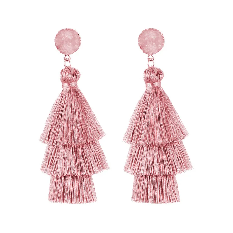 Lzhlq Blue Dangle Druzy Earrings Drop Tassel Earrings Female Long Layered Raffia Tassels Earring Fringo Boho Bohemian Jewelry (1)