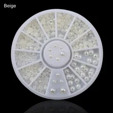 1 boîte 3mm-8mm demi ronde Imitation perles blanc/Beige couleur Flatback perles différentes taille mixte Nail Art pierres pour UV Gel décor(China)