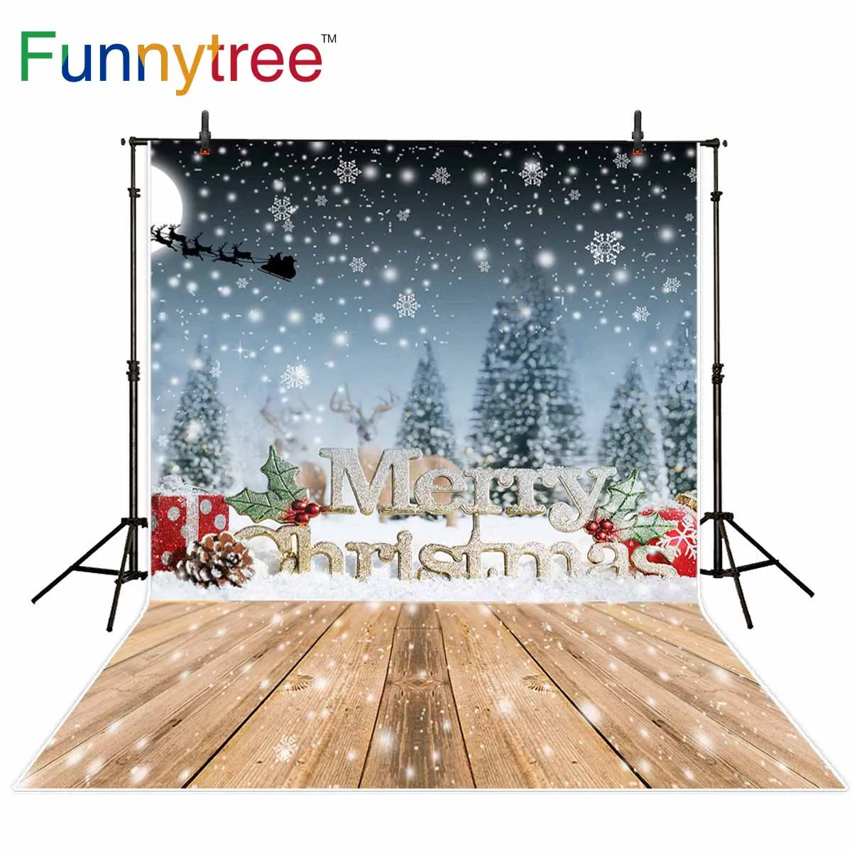 Funnytree backdrop for photo studio merry Christmas winter view snowflake wood floor boken reindeer photography background
Funnytree backdrop for photo studio merry Christmas winter view snowflake wood floor boken reindeer photography background