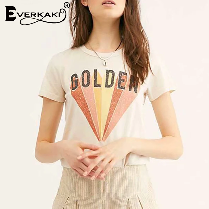 Everkaki Golden Letter Printed T shirt Women Vintage Boho T Shirt Tees&Tops Casual Tee Shirt Women Summer Clothes 2019
Everkaki Golden Letter Printed T shirt Women Vintage Boho T Shirt Tees&Tops Casual Tee Shirt Women Summer Clothes 2019