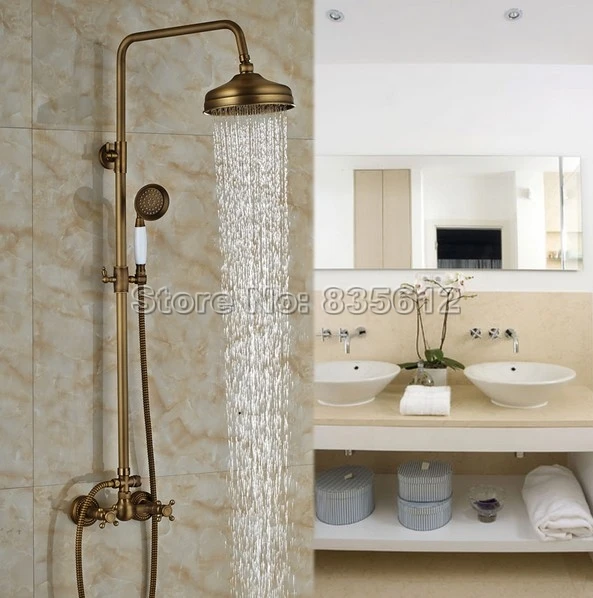 Vintage Retro Antique Brass Dual Cross Handles Bathroom 8 Inch Round Rain Shower Faucet Set Mixer Tap Hand Shower
Vintage Retro Antique Brass Dual Cross Handles Bathroom 8 Inch Round Rain Shower Faucet Set Mixer Tap Hand Shower