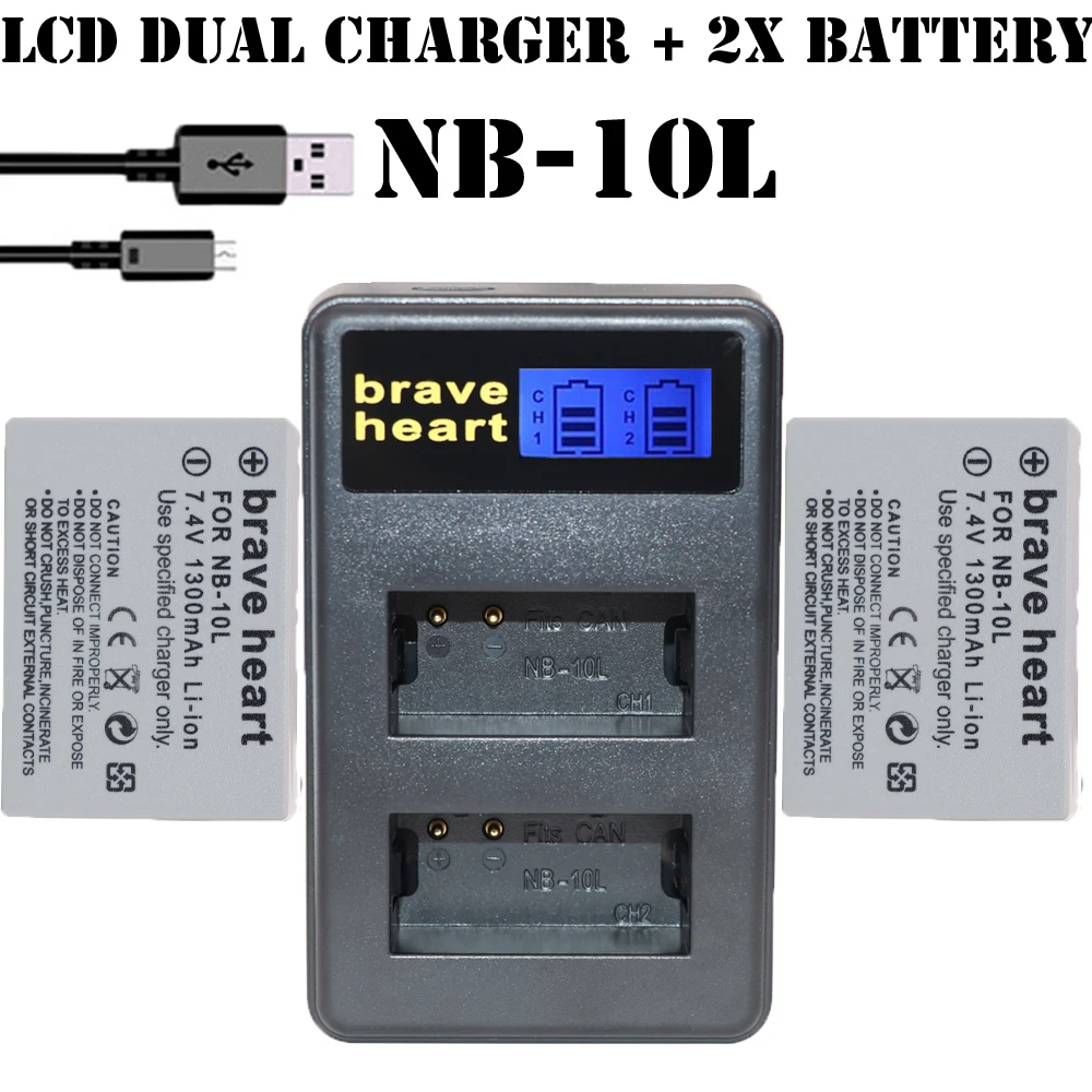 2x bateria NB10L NB-10L NB 10L Камера батарея + ЖК-дисплей DUAL USB Зарядное устройство для Canon G1X G15