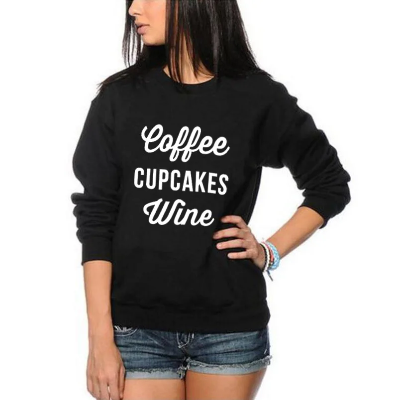 Image Coffee Cupcakes Wine Funny Sweatshirt Casual Felmae Tracksuit Autumn Crewneck Hoodies Women Pullover