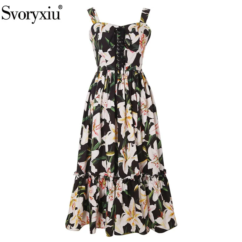Svoryxiu Runway Summer 100% Cotton lily Flower Print Midi Dress Women's Sexy Bandage Beach Holiday Spaghetti Strap Dresses 2019
Svoryxiu Runway Summer 100% Cotton lily Flower Print Midi Dress Women's Sexy Bandage Beach Holiday Spaghetti Strap Dresses 2019