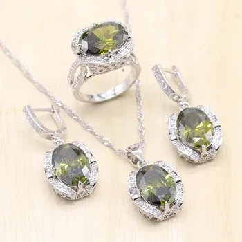 New Exquisite Silver Color Jewelry Sets Women Blue Red Olive Green Crystal Earrings Pendant Necklace Ring Sets For Gift
New Exquisite Silver Color Jewelry Sets Women Blue Red Olive Green Crystal Earrings Pendant Necklace Ring Sets For Gift