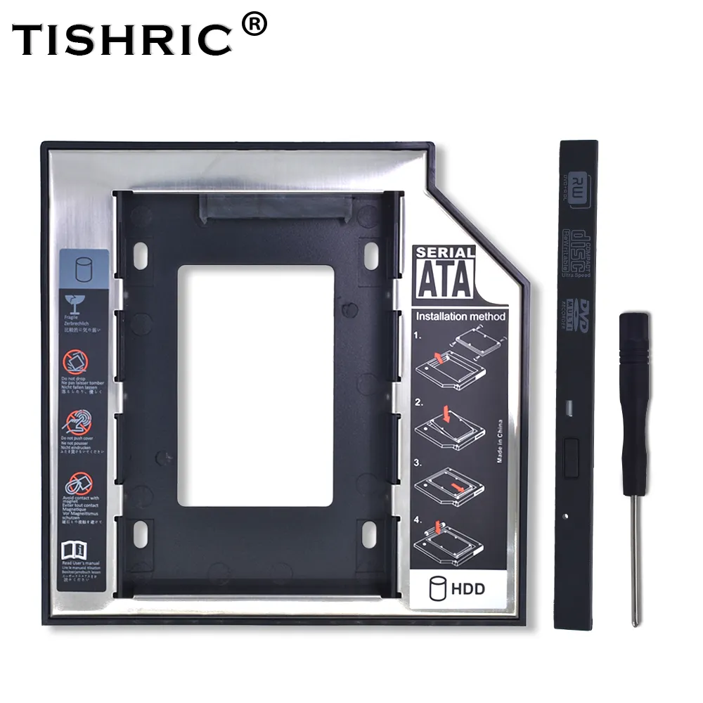 

TISHRIC Plastic Aluminum Universal 9.5/12.7mm SATA 3.0 2nd HDD Caddy 2.5" SSD CD DVD to HDD Case Enclosure CD-ROM ODD Optibay