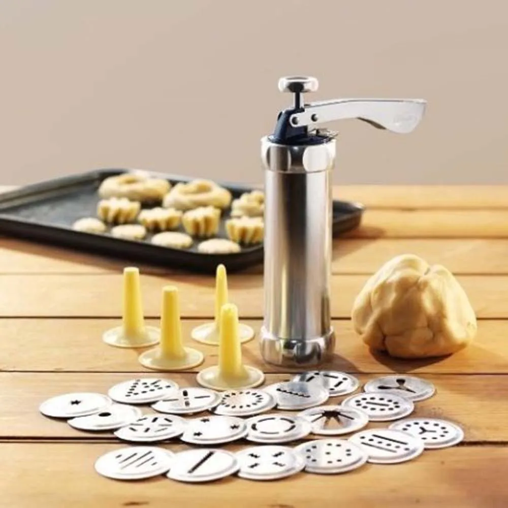 Cookies Press Cutter Baking Tools Cookie Biscuits Press Machine Kitchen Tool Bakeware With 20 Cookie Molds and 4 Nozzles
Cookies Press Cutter Baking Tools Cookie Biscuits Press Machine Kitchen Tool Bakeware With 20 Cookie Molds and 4 Nozzles