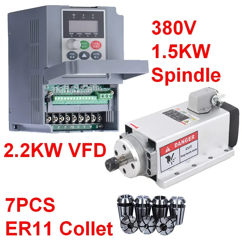 380V 1.5KW Square Spindle Motor Air Cooled 4 Bearings +2.2kw VFD inverter + ER11 Collet kit for CNC Engraving machine Router
380V 1.5KW Square Spindle Motor Air Cooled 4 Bearings +2.2kw VFD inverter + ER11 Collet kit for CNC Engraving machine Router