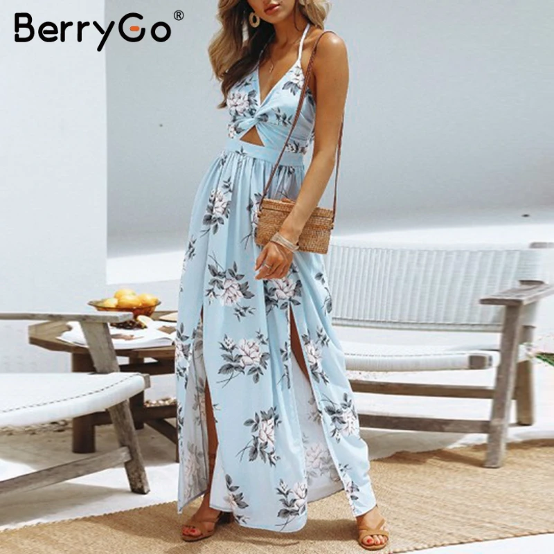 BerryGo Bohenmian dresses floral print chiffon women long dress Sexy halter v-neck vintage summer boho dress split beach dress
BerryGo Bohenmian dresses floral print chiffon women long dress Sexy halter v-neck vintage summer boho dress split beach dress