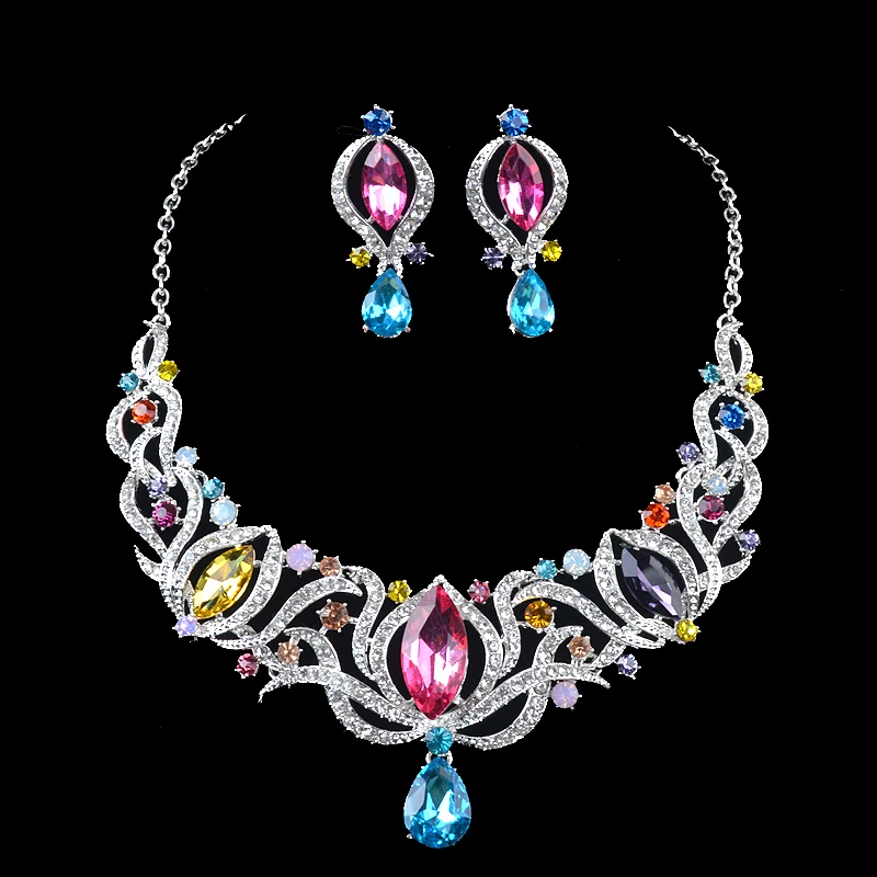 Hot wedding Jewelry Sets Multi color simple Crystal Necklaces Set bridal Party Necklace Earrings Sets Fashion women Gifts
Hot wedding Jewelry Sets Multi color simple Crystal Necklaces Set bridal Party Necklace Earrings Sets Fashion women Gifts