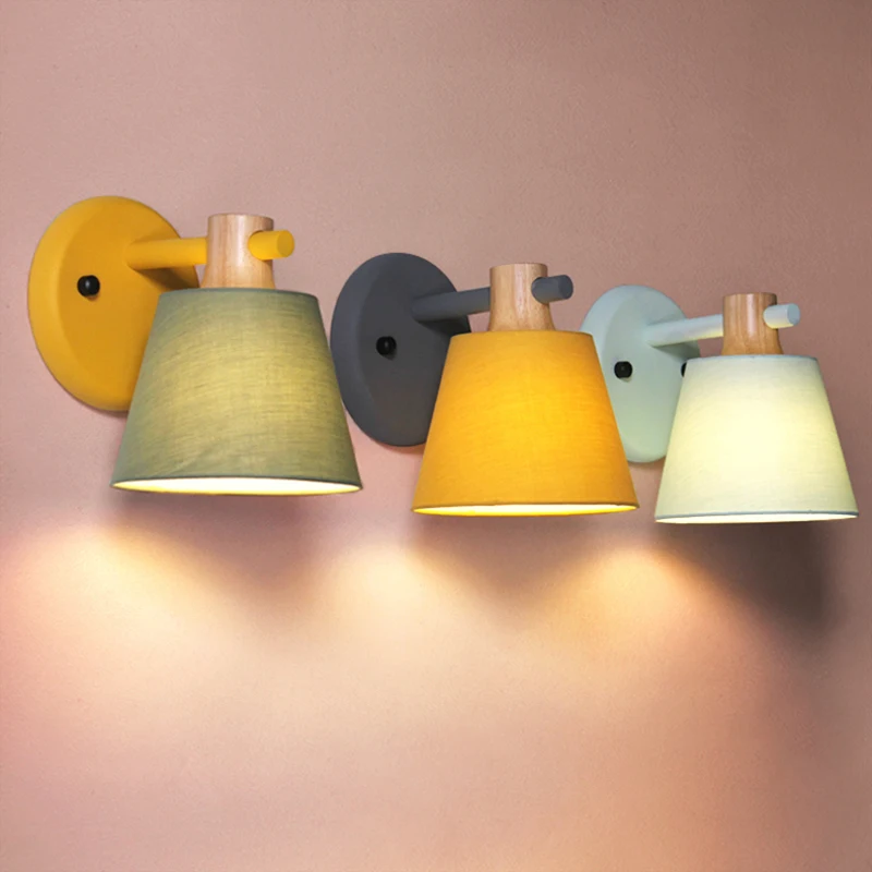 Nordic macaron color fabric shade sconce wall lights oak wood iron arm wall Lamp bedside Bedroom hotel Living Room wand lampen
Nordic macaron color fabric shade sconce wall lights oak wood iron arm wall Lamp bedside Bedroom hotel Living Room wand lampen