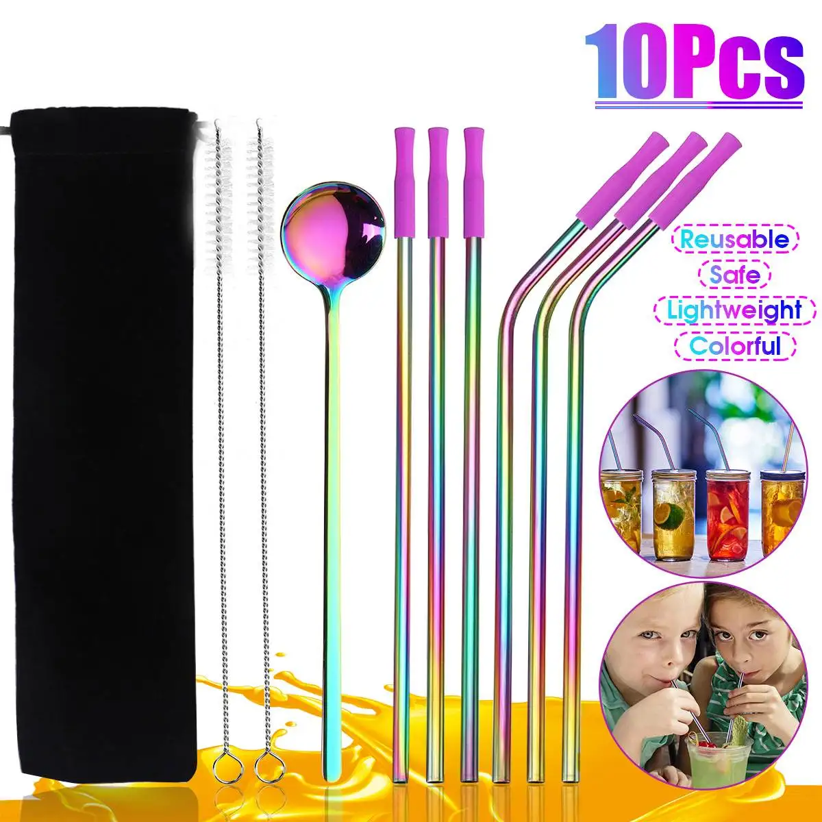 10pcs/set Reusable Straws Metal Stainless Steel Straw Straight Bend Drinking Straws with Silicone Tips Cocktail Drink Accessory
10pcs/set Reusable Straws Metal Stainless Steel Straw Straight Bend Drinking Straws with Silicone Tips Cocktail Drink Accessory