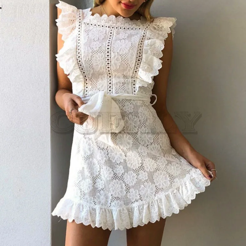 Cuerly Elegant party ruffle short white lace dress women Summer sashes floral dress female Sexy beach casual dress vestidos L5
Cuerly Elegant party ruffle short white lace dress women Summer sashes floral dress female Sexy beach casual dress vestidos L5