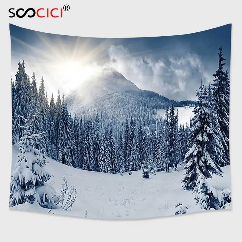 Cutom Tapestry Wall Hanging,Winter Decorations Epic Panorama of Winter Veil over Trees and Sun Beams in High Spot Image Blue
Cutom Tapestry Wall Hanging,Winter Decorations Epic Panorama of Winter Veil over Trees and Sun Beams in High Spot Image Blue