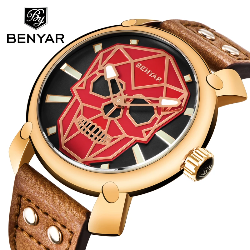 BENYAR Watch Men Luxury Top Brand Fashion Sports Male Quartz Watches Unique Skull Leather Waterproof 30M Relogio Golden Yakuza
BENYAR Watch Men Luxury Top Brand Fashion Sports Male Quartz Watches Unique Skull Leather Waterproof 30M Relogio Golden Yakuza
