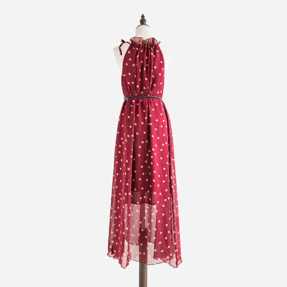 Vestidos de festa Women's Polka Dots Maxi Dress With Belt Long Casual Summer Sleeveless Beach Chiffon Party Dresses Cheap
Vestidos de festa Women's Polka Dots Maxi Dress With Belt Long Casual Summer Sleeveless Beach Chiffon Party Dresses Cheap