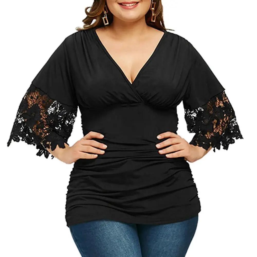 2019 New Plus Size Blouses Womens Fashion Sexy V-Neck Half Sleeve Ruched High Waist Ladies shirt Tops blusas mujer BD
2019 New Plus Size Blouses Womens Fashion Sexy V-Neck Half Sleeve Ruched High Waist Ladies shirt Tops blusas mujer BD